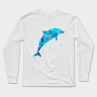 Blue Dolphin Watercolor Painting Long Sleeve T-Shirt